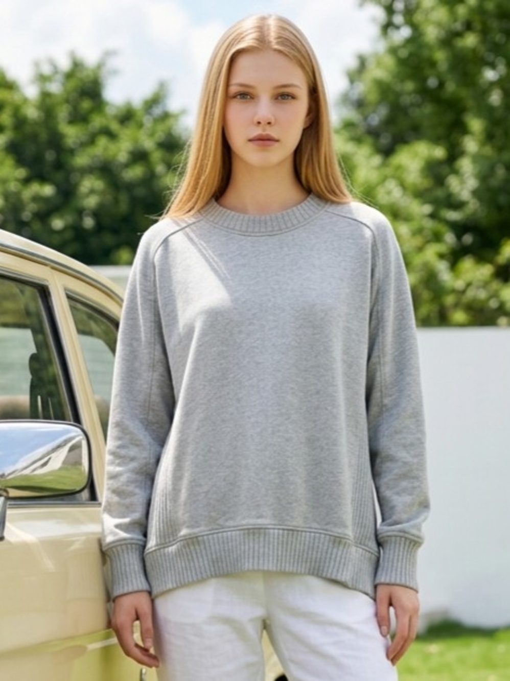 Aerie Down-To-Earth Crew Ribbed Panel Sweatshirt Grey XS Oversized EUC